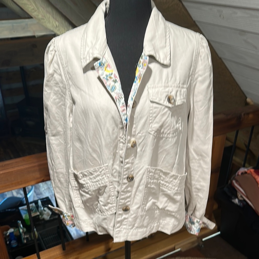 Cream Utility Jacket Lightweight Relaxed Fit